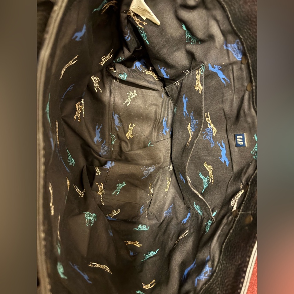 Gap Black Leather Tote Bag with Horse print interior - Picture 3 of 6